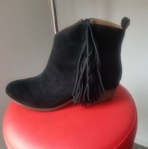 Lucky Brand Black Suede Booties with Fringe Size 10